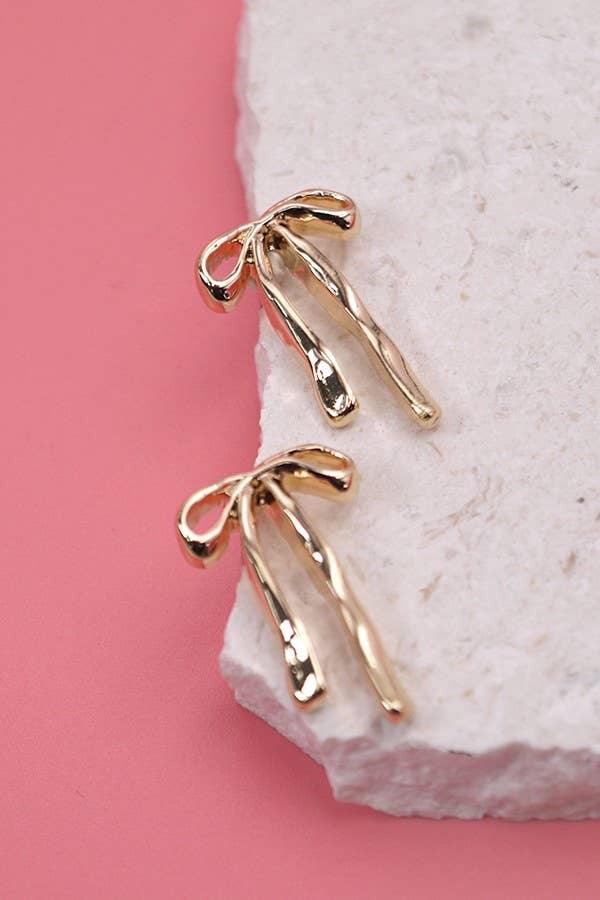 Authentic Long Bow Ribbon Stud Earrings