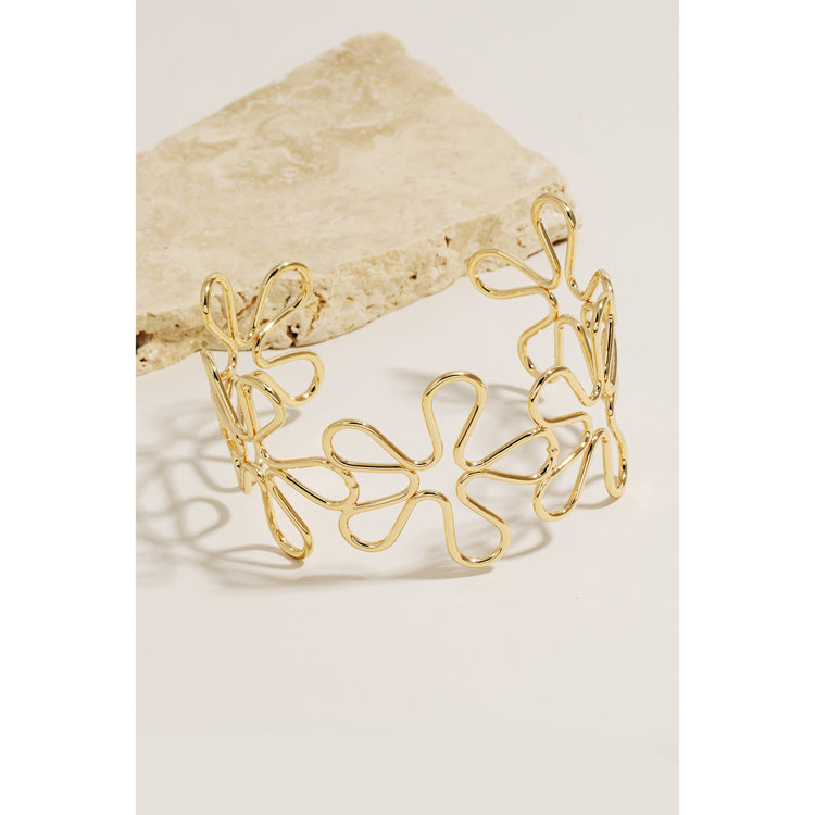 Metallic Wire Flower Cuff Bracelet Gold