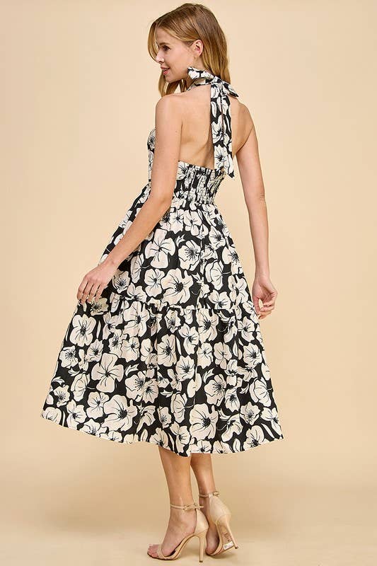 Black and White Floral Halter Midi ONE M LEFT