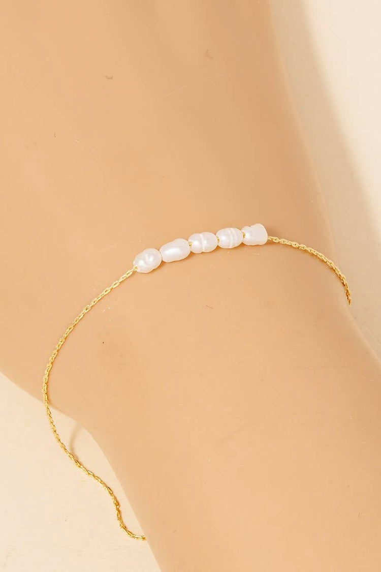 Dainty Chain Pearl Bead Charm Bracelet