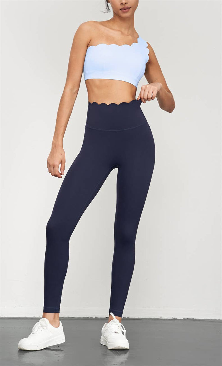 Navy Scallop High Waist Leggings