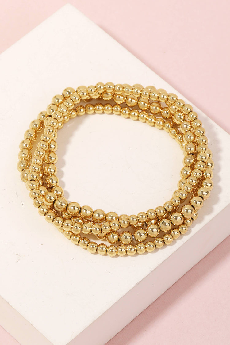 Four Row Beaded Stretch Bracelet Set Gold