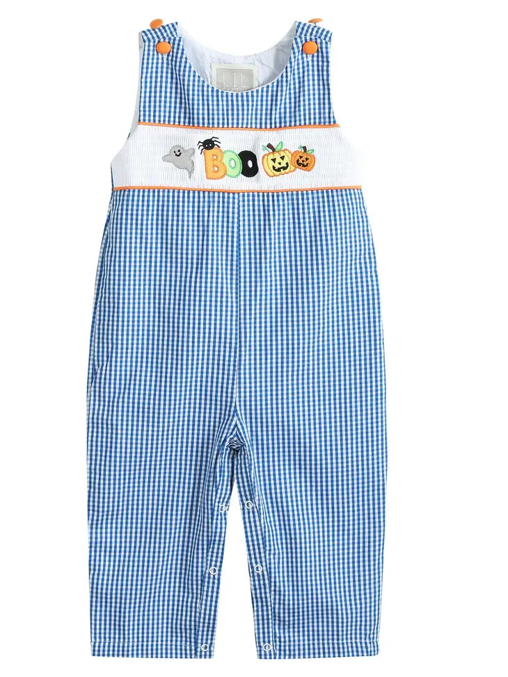 Blue Gingham Halloween Boo Smocked Overalls ONE 18-24M LEFT ...