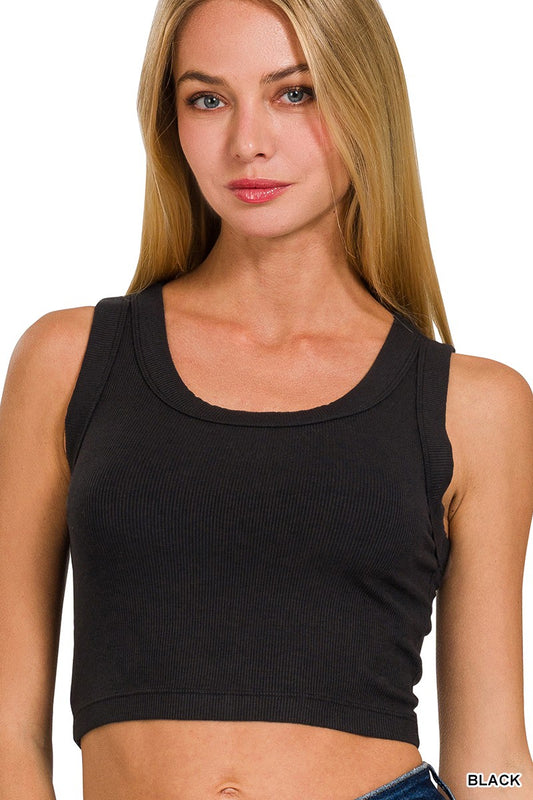 Minding Mine Ribbed Cropped Tank Top BLACK