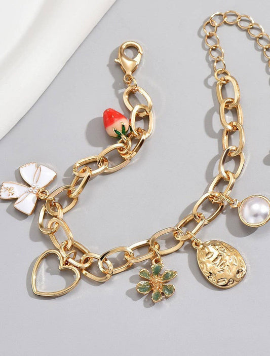 Charm Bow Strawberry Bracelet