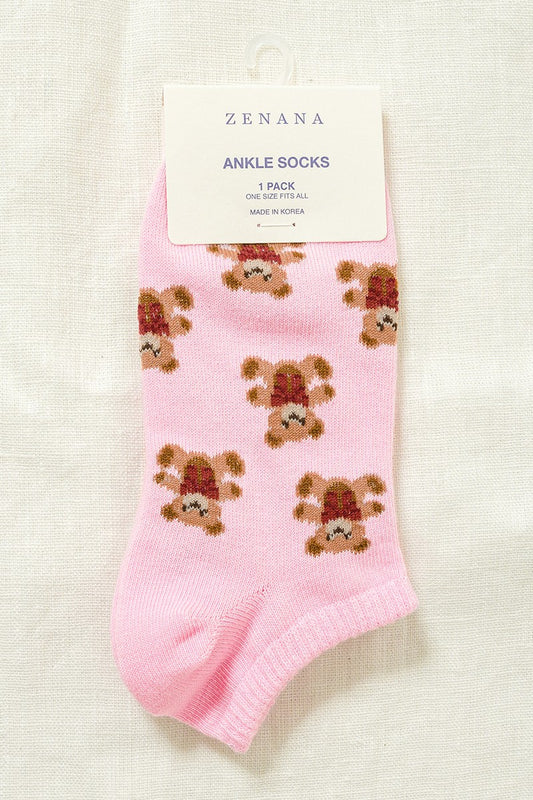 Bear Bow Socks Pink ONE LEFT