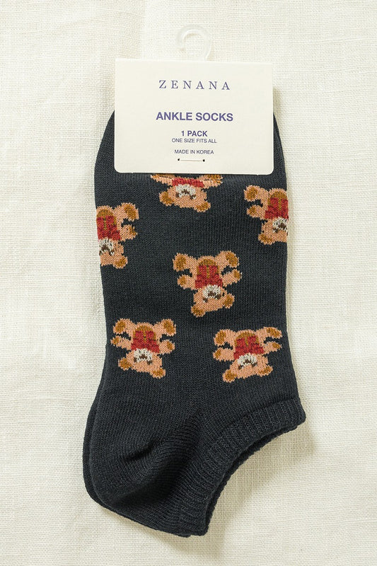 Bear Bow Socks Black