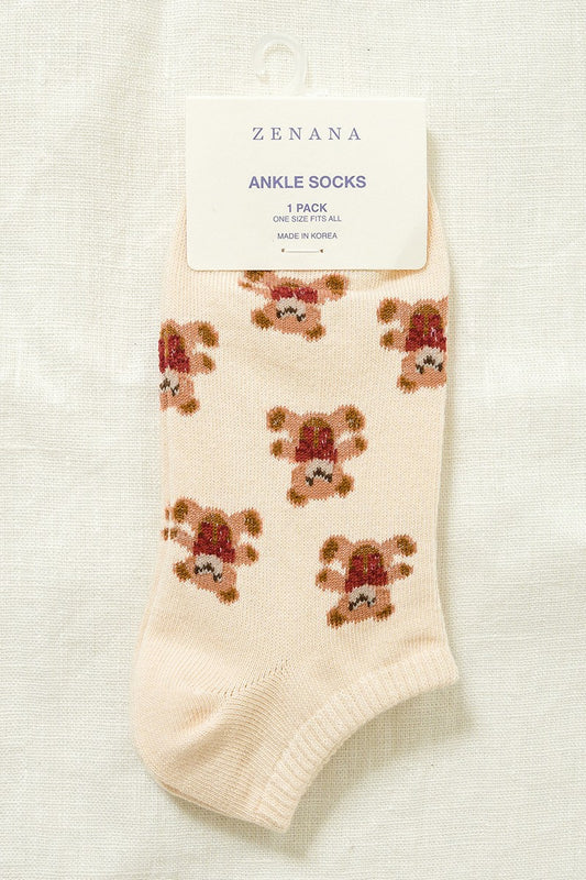 Bear Bow Socks Beige