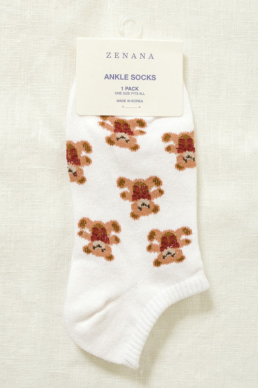 Bear Bow Socks White