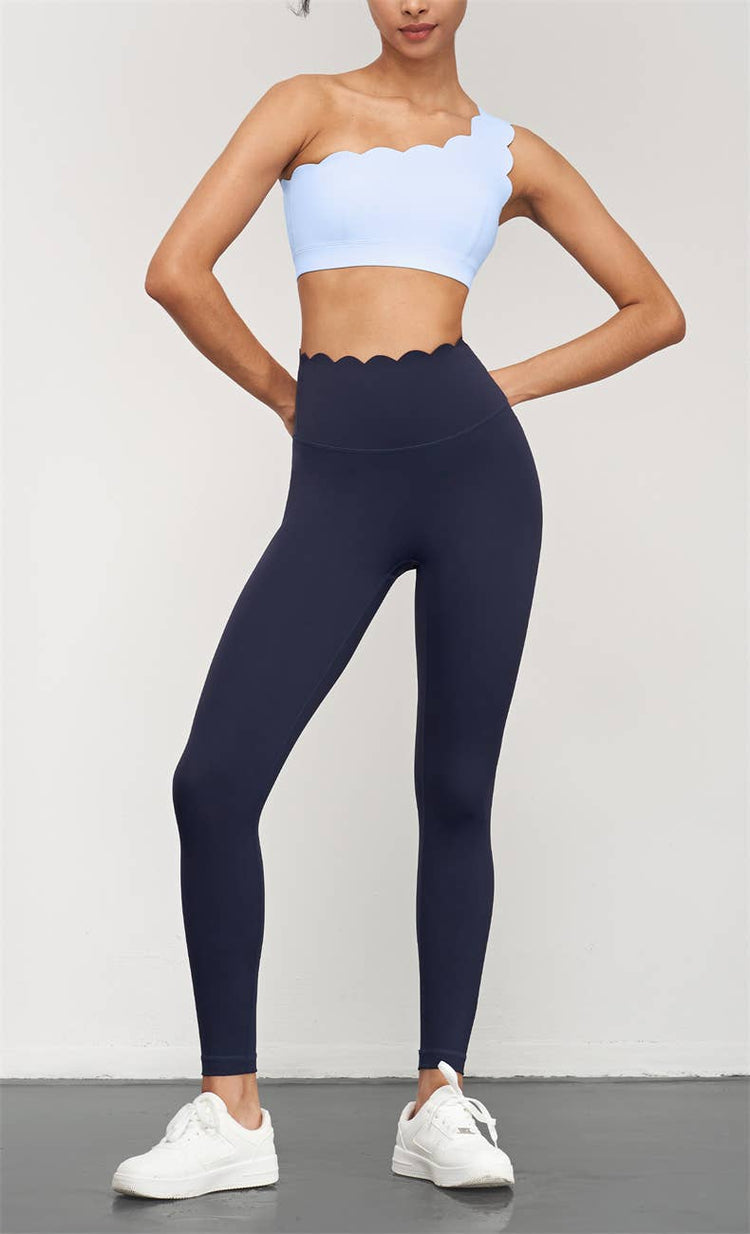 Navy Scallop High Waist Leggings