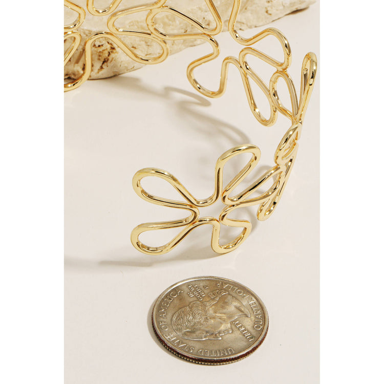 Metallic Wire Flower Cuff Bracelet Gold