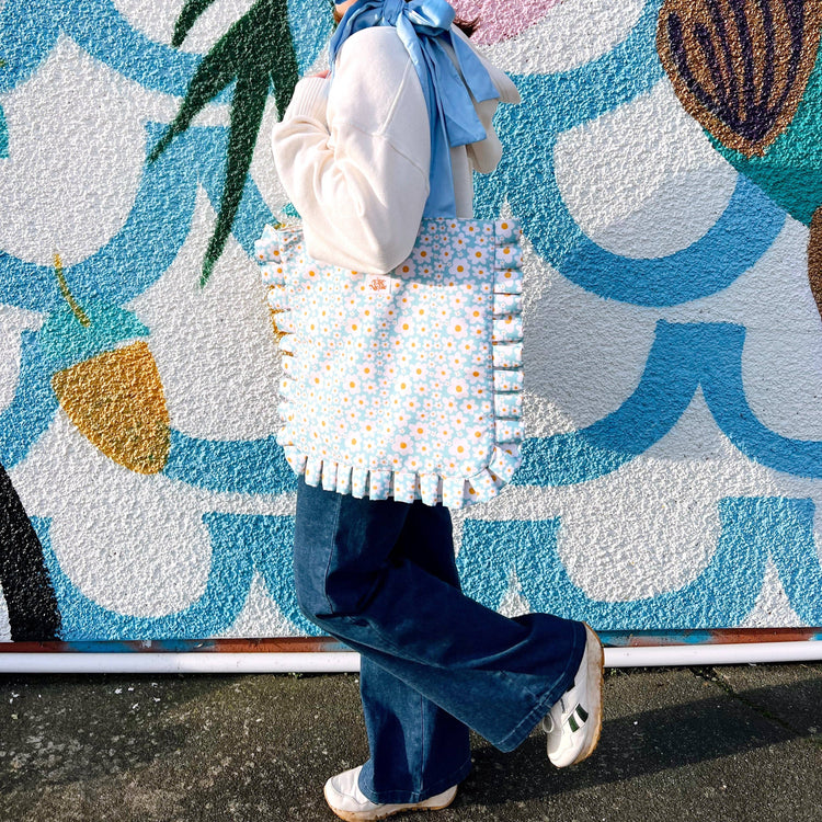 Bow Tote Bag - Blue Daisy