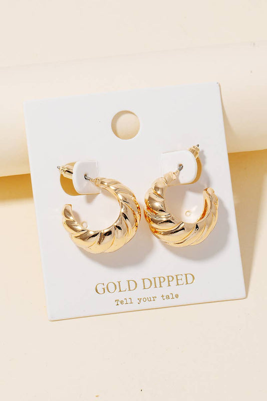 Gold Dipped Twisted Croissant Hoop Earrings