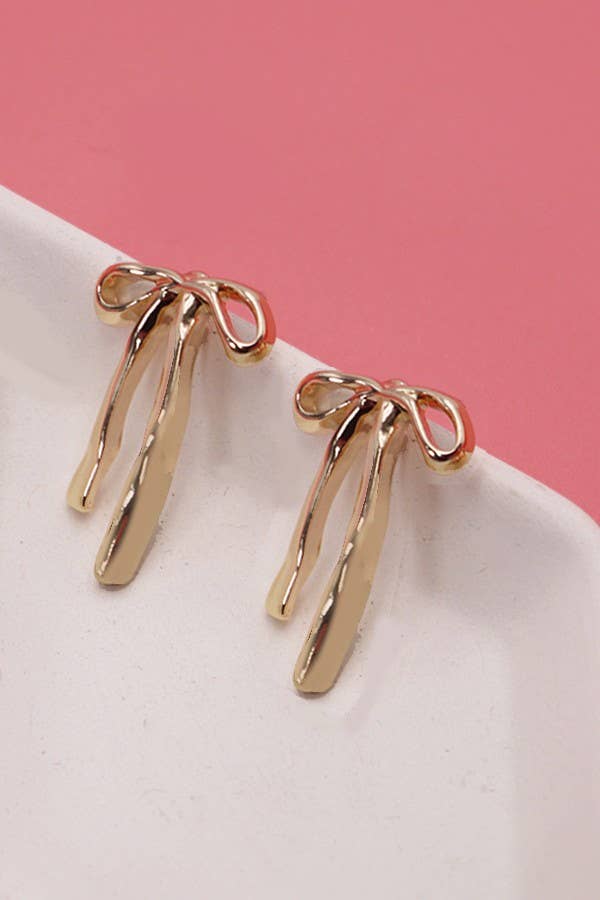 Authentic Long Bow Ribbon Stud Earrings