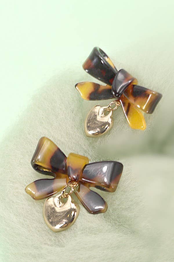 Cellulose Bow Ribbon Heart Drop Earrings ONE LEFT