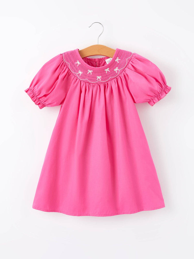 Girls Bow Smocked Dress