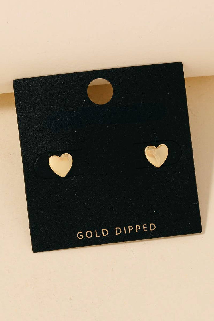 Gold Dipped Mini Heart Stud Earrings: Gold