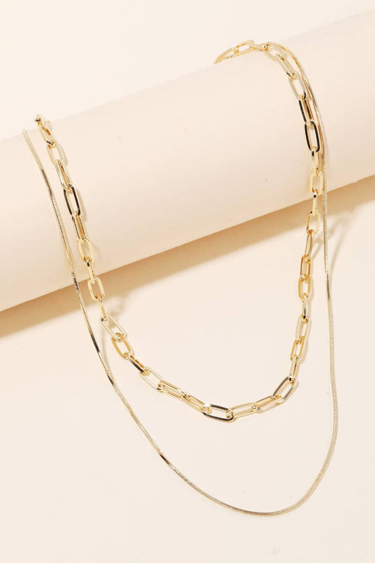Double Chain Layered Necklace Gold