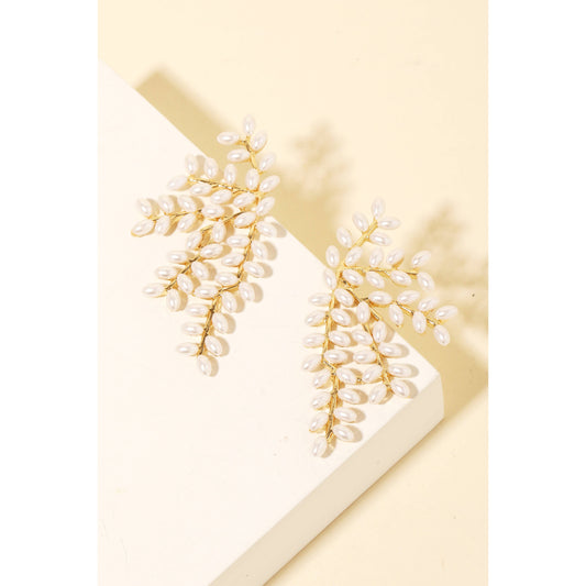 Pearl Gold Bead Vine Leaf Earrings ONE LEFT