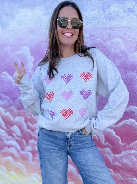 Valentine's Heart Cross-Stich Sweatshirt