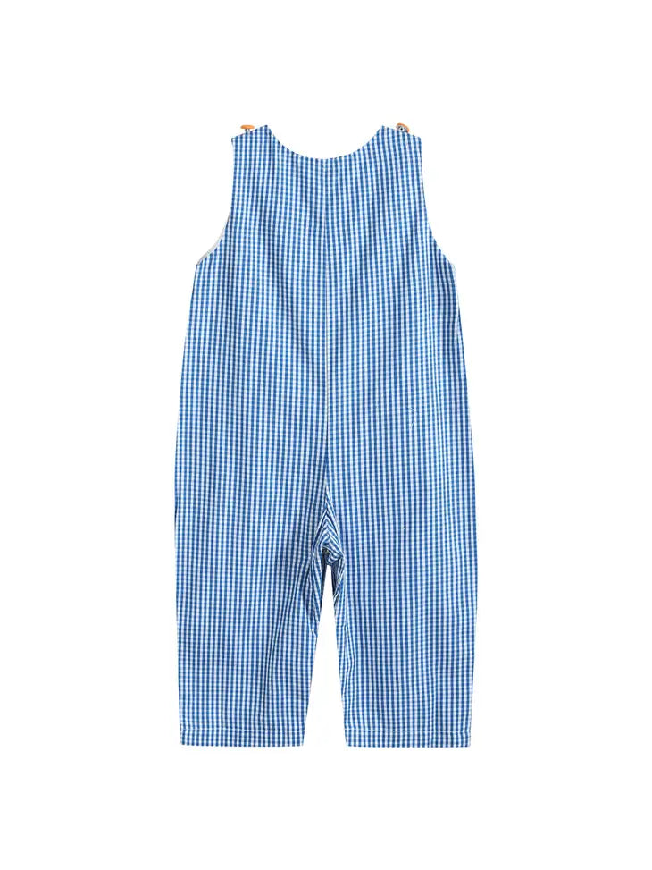 Blue Gingham Halloween Boo Smocked Overalls One 18 24m Left Strawberry Chic Boutique