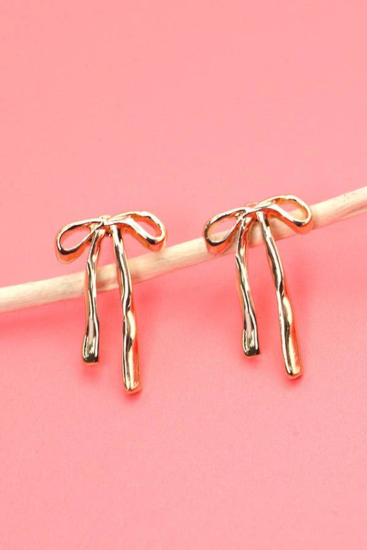 Authentic Long Bow Ribbon Stud Earrings