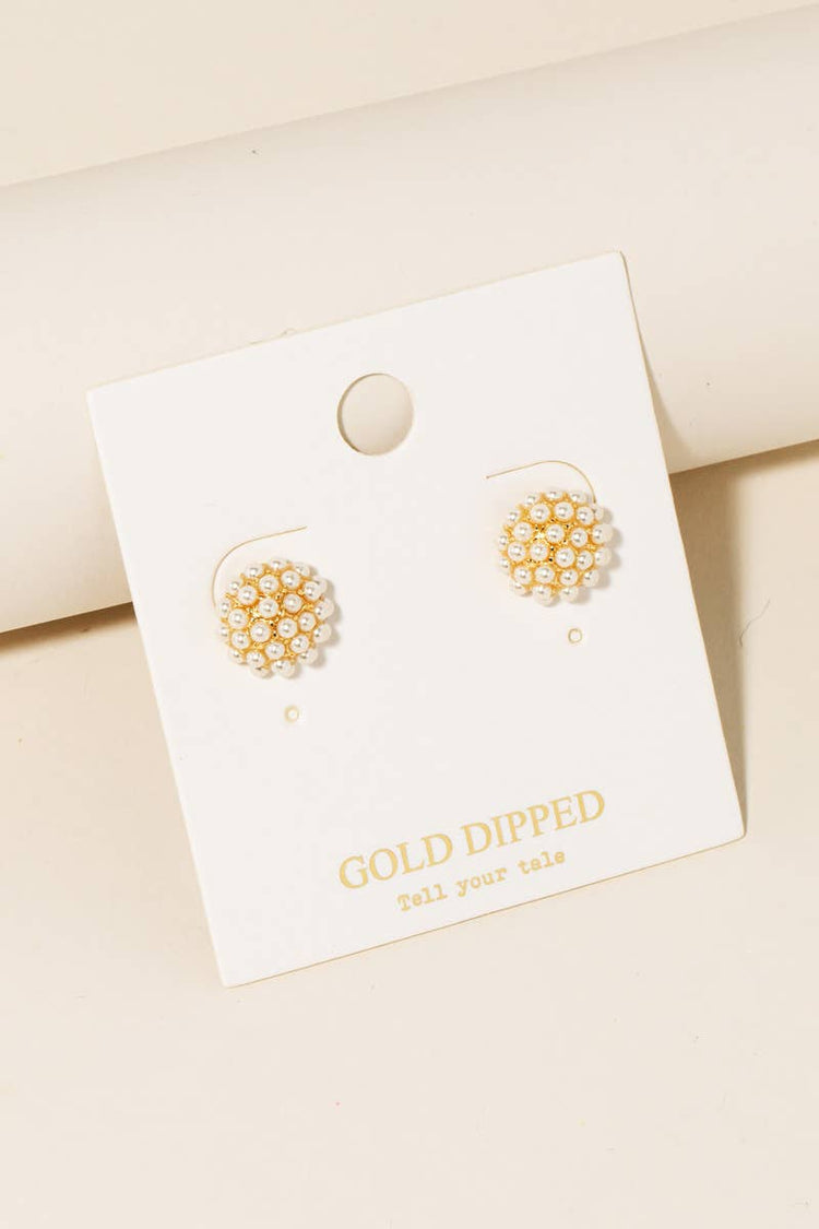 Gold Dipped Pearl Pave Dome Stud Earrings ONE LEFT