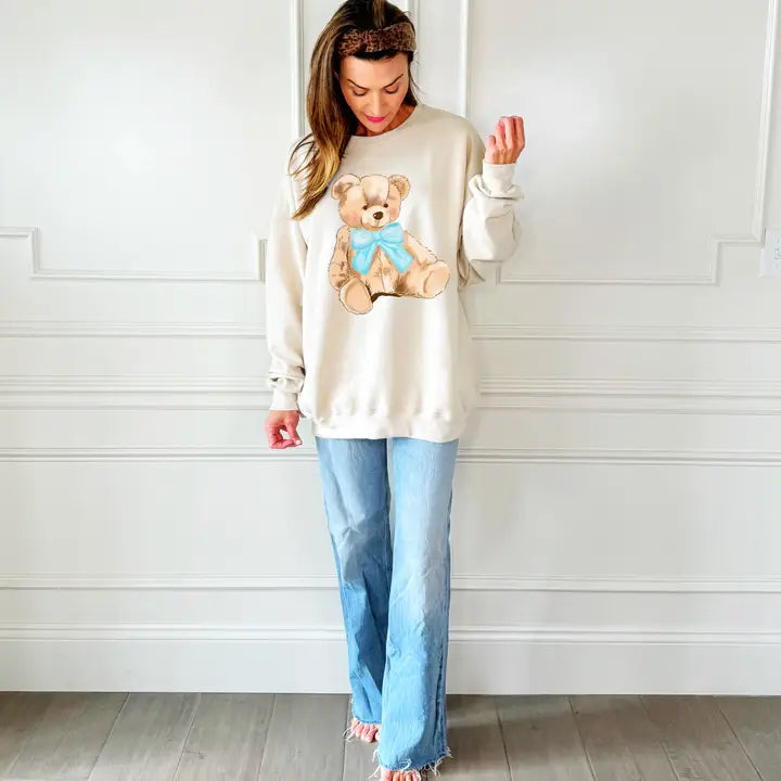 Blue Bow Bear Sweatshirt