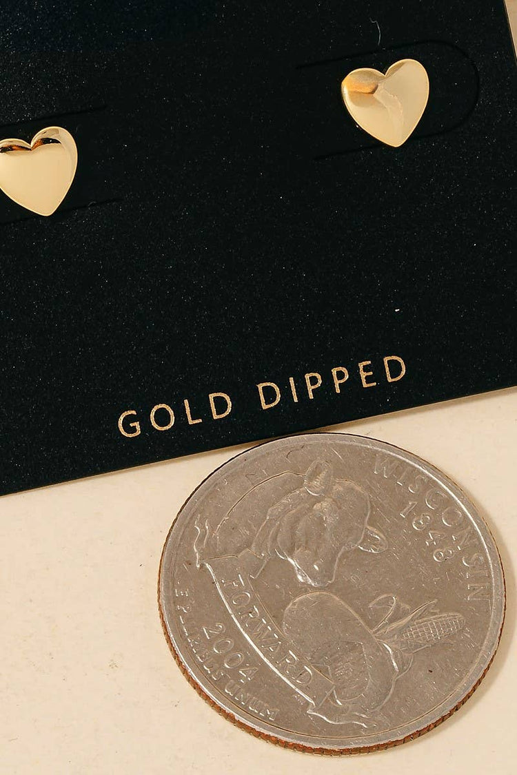 Gold Dipped Mini Heart Stud Earrings: Gold