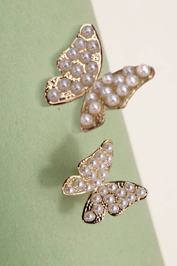 Pearl Pave Butterfly Stud Earrings