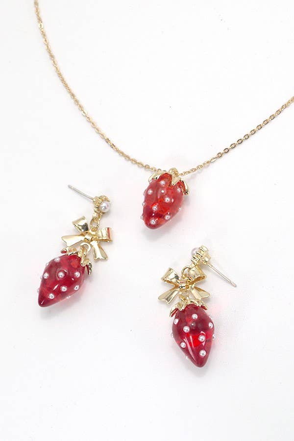 Resin Strawberry Bow Drop Earrings