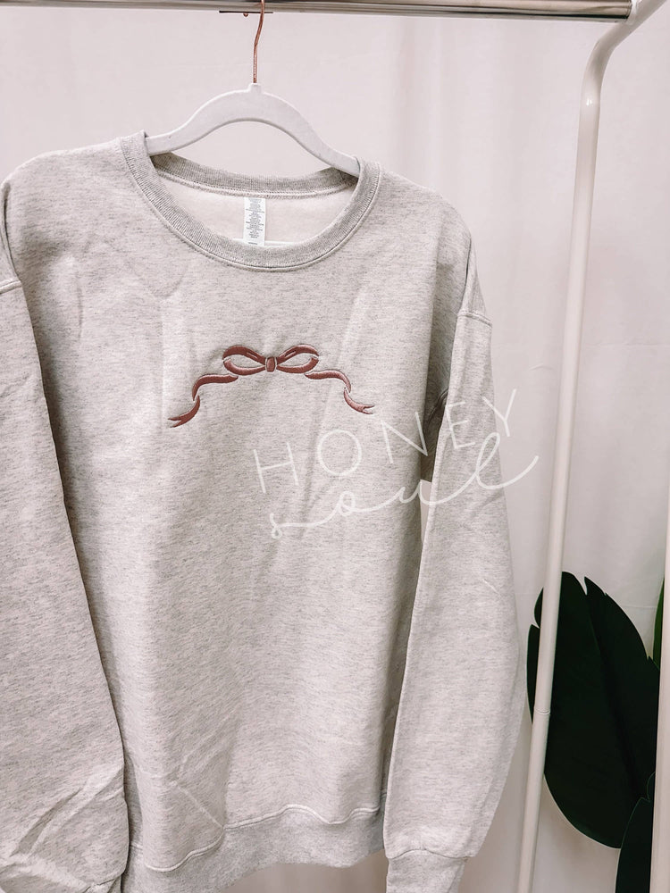 Embroidered Bow Sweatshirt Oatmeal