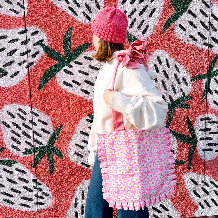 Bow Tote Bag - Pink Daisy