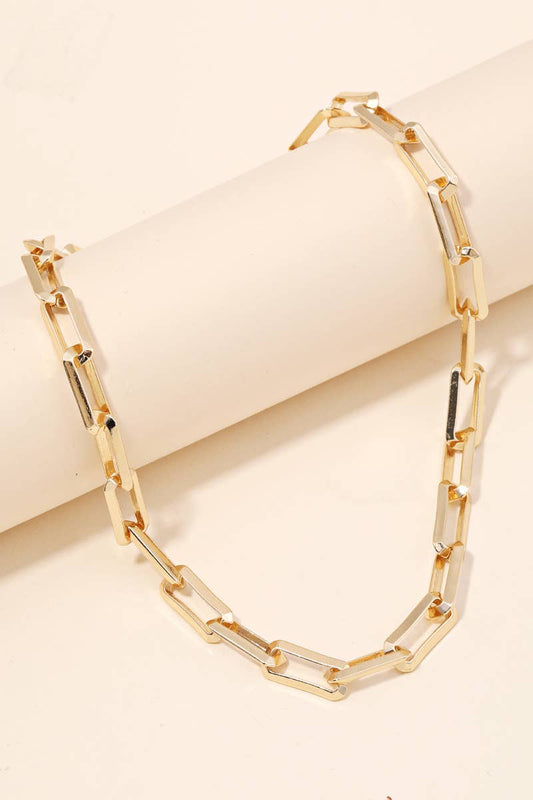 Rectangle Toggle Chain Link Necklace Gold