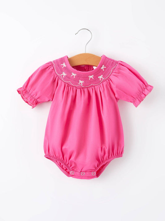 Girls Bow Smocked Romper