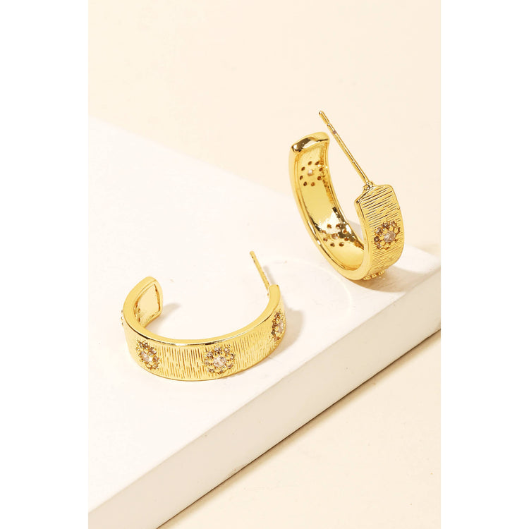 Floral Textured Hoop Earrings Gold ONE LEFT