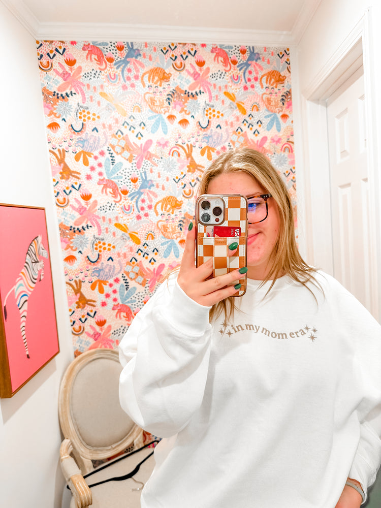 Embroidered In My Mom Era Crewneck White