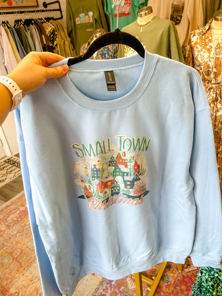 Blue Small Town Christmas Sweatshirt ONE LARGE LEFT