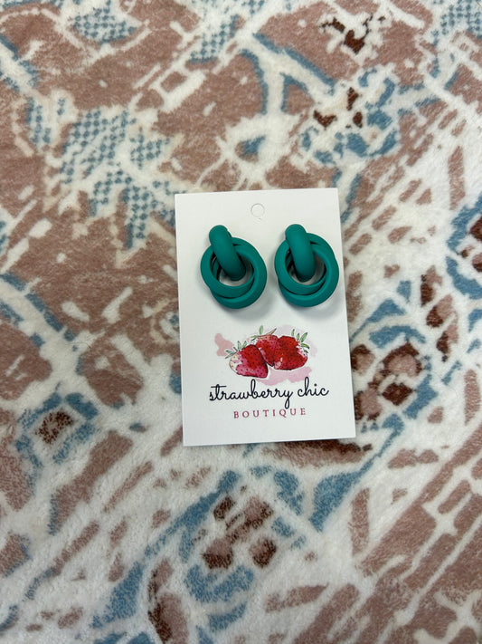 Green Chunky Knot Stud Earrings ONE LEFT