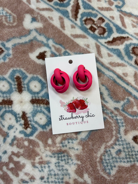 Pink Chunky Knot Stud Earrings ONE LEFT