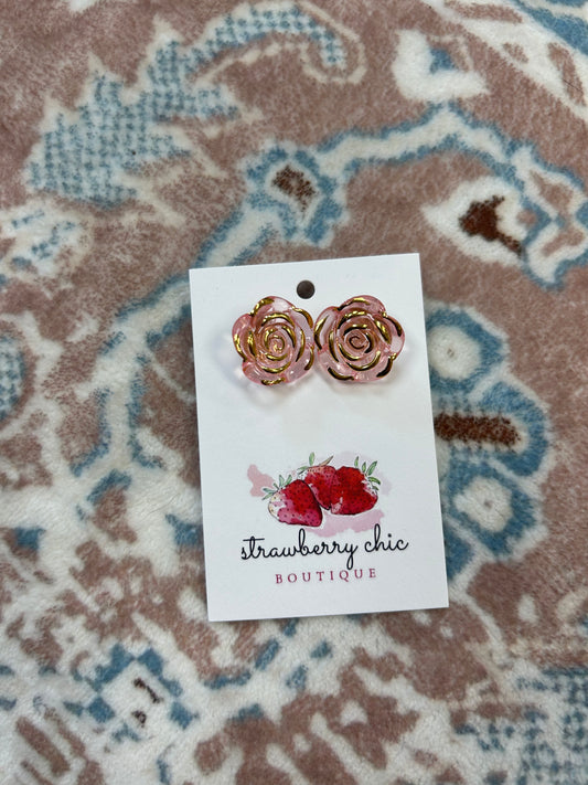 Light Pink Rose Stud Earrings