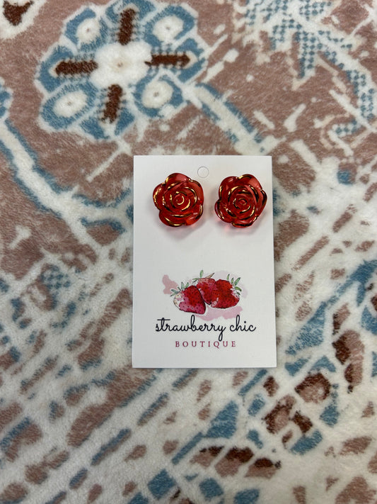 Red Rose Stud Earrings