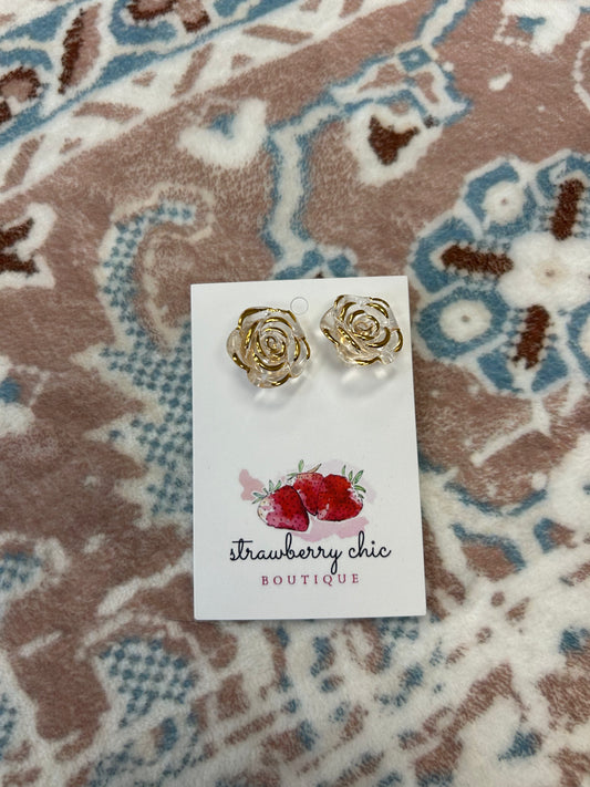 White Rose Stud Earrings