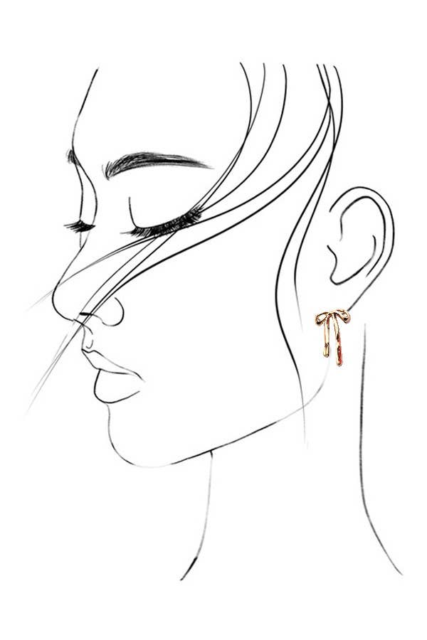 Authentic Long Bow Ribbon Stud Earrings