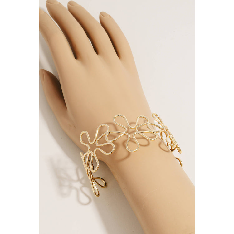 Metallic Wire Flower Cuff Bracelet Gold