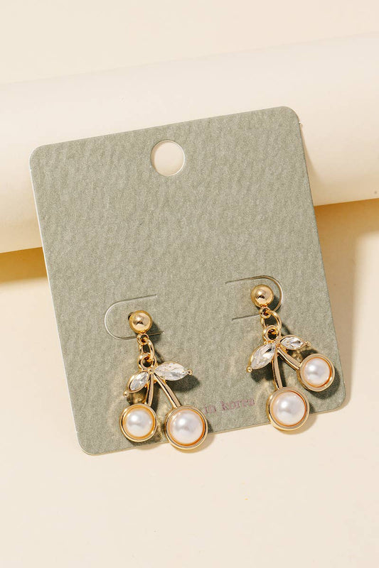 Pearl Cherry Dangle Stud Earrings