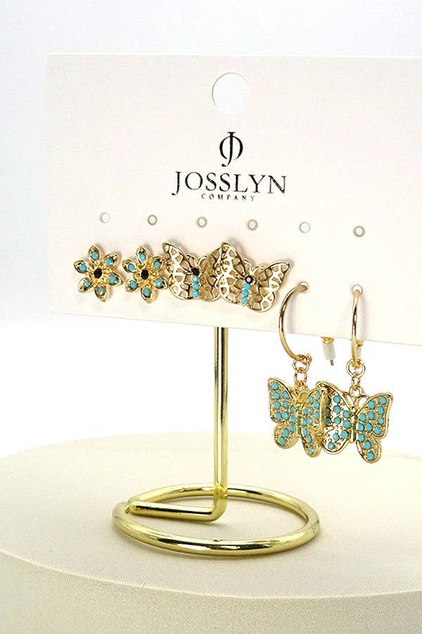 Turquoise Flower & Butterfly Trio Earrings