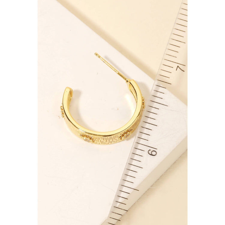 Floral Textured Hoop Earrings Gold ONE LEFT