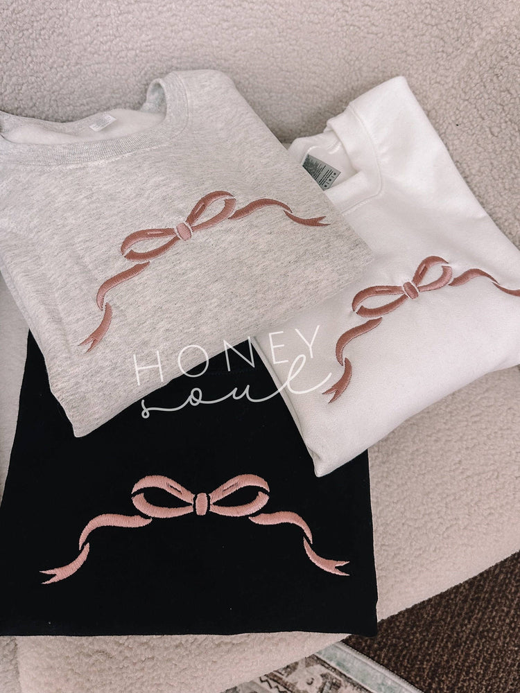 Embroidered Bow Sweatshirt Oatmeal