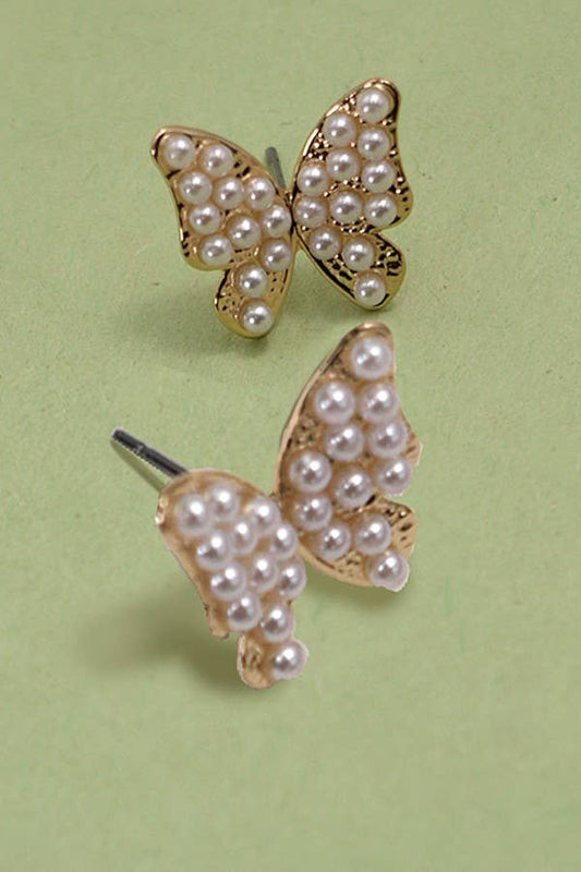 Pearl Pave Butterfly Stud Earrings